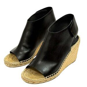 Celine Womens Leather Open Toe Espadrille Wedge Sandals Black Size 36 / US 6
